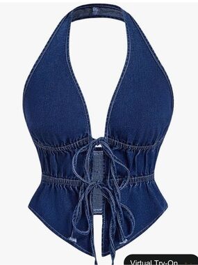 SHEIN Navy Denim-Look Halter Tank Top